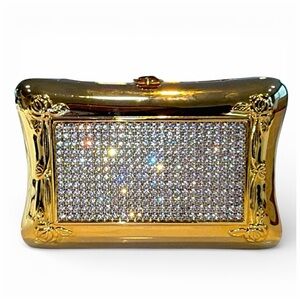 Sasha Gold-Tone Hard Case w/ Rhinestone Embellishments & Detachable Chain Strap